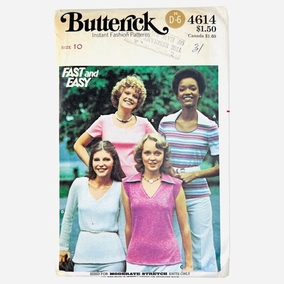Butterick 4614 Fitted T-Shirts Pattern UNCUT Women's for Sewing Bust 32.5" 1970s - Picture 2 of 6